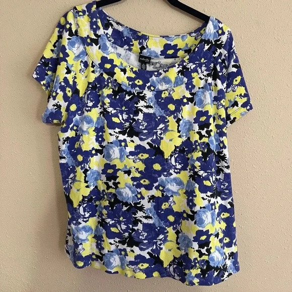 Rafaella Tops - 𝅺Rafaella‎ Floral Blouse 1X blue and yellow